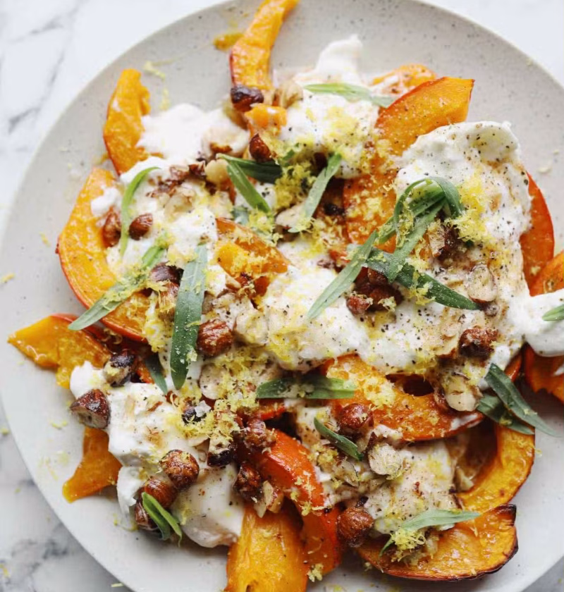 Gegrilde pompoen met burrata